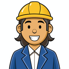 Cartoon Construction Worker Woman with Hard Hat Smiling Wearing Blue Suit Illustration Isolated on White Background Ready to Work