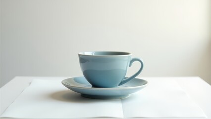 Fototapeta premium Blue cup on saucer in minimalist setting