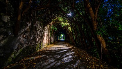 Night path through trees