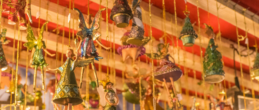 Panorama bunter Weihnachtsbaumschmuck Tannenbaumschmuck Christbaumschmuck Feen Engel