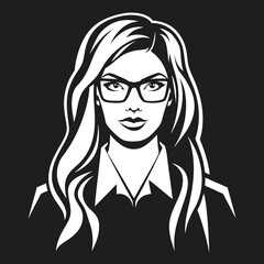 Stylish Woman with Glasses A Monochromatic Portrait of Confidence and Elegance in Business Attire with Flowing Hair