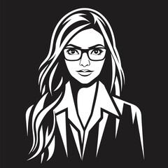 Stylish Woman with Glasses A Monochromatic Portrait of Confidence and Elegance in Business Attire with Flowing Hair
