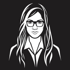Stylish Woman with Glasses A Monochromatic Portrait of Confidence and Elegance in Business Attire with Flowing Hair