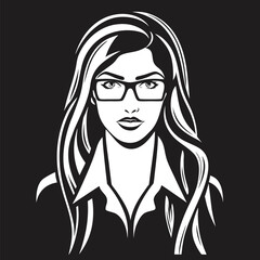 Stylish Woman with Glasses A Monochromatic Portrait of Confidence and Elegance in Business Attire with Flowing Hair