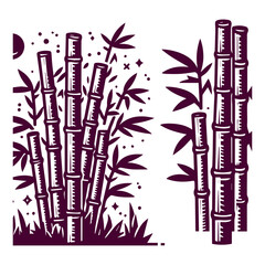 Japanese Style Bamboo Stalks and Leaves Illustration