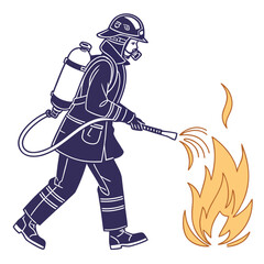 Stylized Wildland Firefighter Burning Vegetation Illustration A Bold Depiction of Bravery and Forest Management with Vibrant Colors and Dynamic Composition