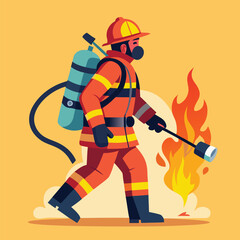 Fototapeta premium Stylized Wildland Firefighter Burning Vegetation Illustration A Bold Depiction of Bravery and Forest Management with Vibrant Colors and Dynamic Composition