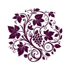 Ornate Circular Grapevine Ornament with Leaves and Grapes