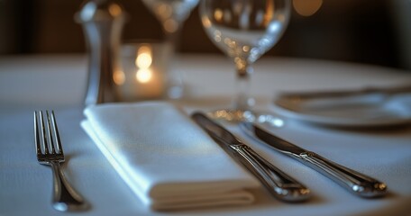 Elegant Table Setting With Sparkling Glassware and Candlelight at a Fine Dining Restaurant in the Evening.