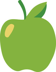 Simple Flat Illustration of Green Apple Fruit with Leaf on White Background
