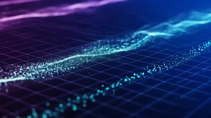 Abstract visualization of colorful data waves on a grid background, representing digital analytics - Powered by Adobe