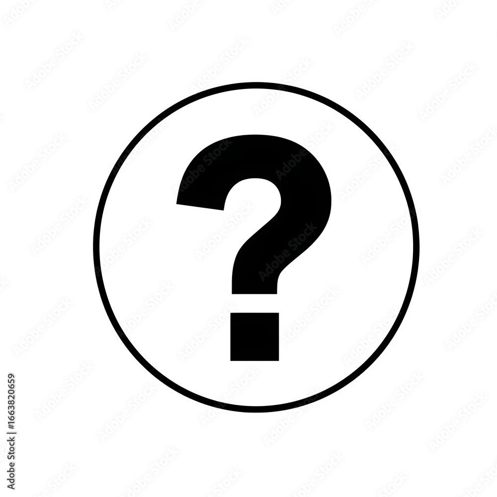 Poster black question mark icon in circle png – minimalist symbol graphic isolated on transparent backgroun