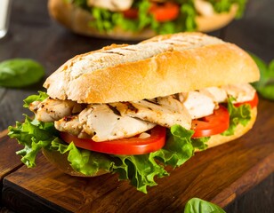 Grilled chicken sandwich on a baguette