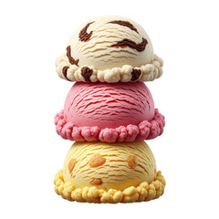 Stack of three colorful ice cream scoops.