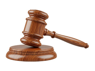 Wooden judge gavel on sound block isolated.