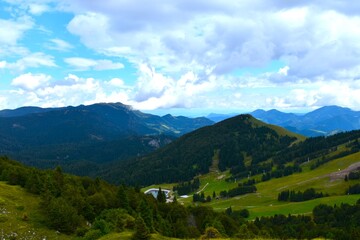 Fototapeta premium View of Soriška Planina and Ratitovec mountain range in Gorenjska, Slovenia