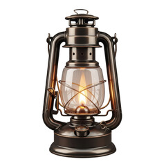 Vintage metal kerosene lantern with burning flame