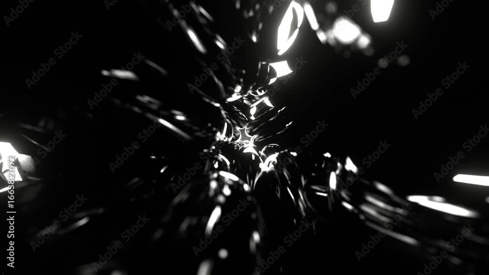Aufkleber abstract shiny metallic tunnel with reflective geometric patterns and bright lights.