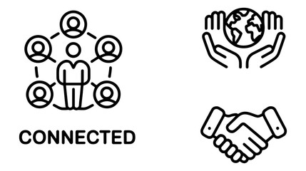 Vector art of connected people network icon with global connection and handshake