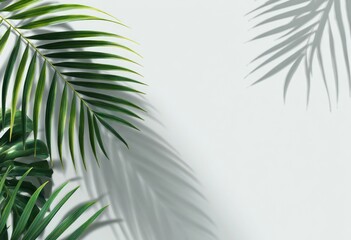 Tropical leaves cast shadows on light background