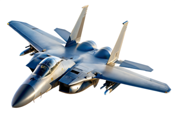 F-15 Eagle fighter jet in flight from above and side on white background military aircraft isolated on a transparent background