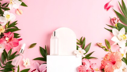 Obraz premium Floral cosmetic product display