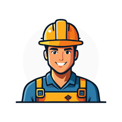 Fototapeta premium Smiling Construction Worker Illustration Wearing Hard Hat and Overalls Cartoon Style