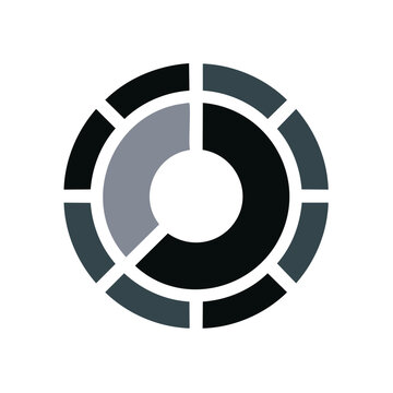 Abstract Wheel Chart with Missing Sections in Black, Grey, and Blue