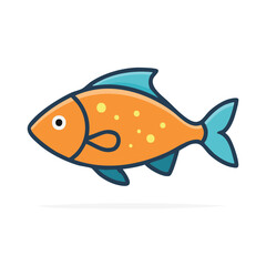 Cartoon fish illustration orange body with blue fin and tail with yellow dots