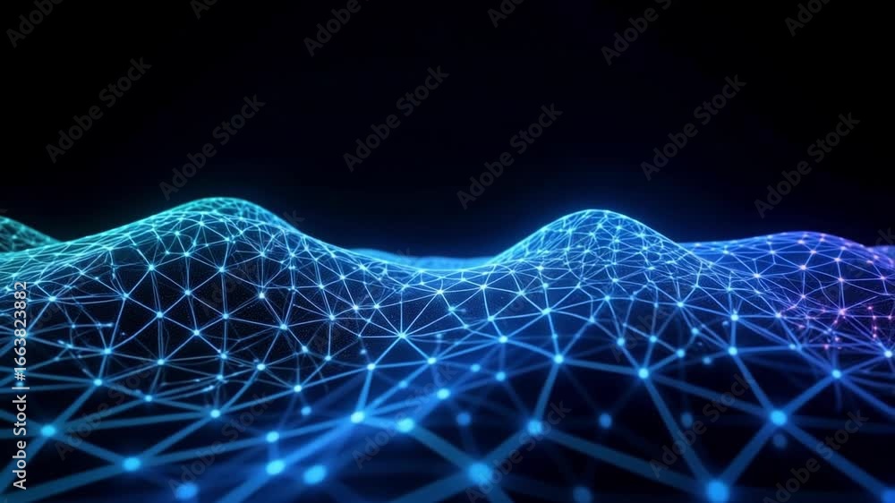Poster dynamic digital network landscape pulses with vibrant interconnected data streams, showcasing futuri