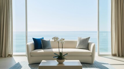 Fototapeta premium Modern Living Room with Ocean View interior sofa