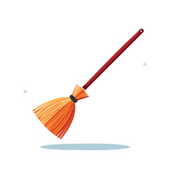 Illustration of a Simple Broom with Wooden Handle and Orange Straw Bristles