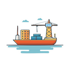 Obraz premium Cargo ship carrying containers with a crane, illustration for shipping and logistics