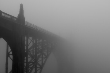 Newport Bridge around noon during a very dense fog.