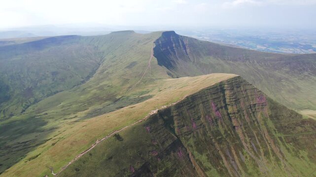 flaying across the Bannau Brycheiniog National Park, Brecon Beacons in South Wales, uk