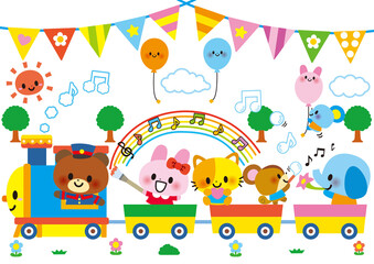汽車, 動物, 誕生日, 幼稚園, 保育園, 花, かわいい, お祝い, パーティー, 子供, 幼児, 保育所, 保育, 保育士, 春, 入園, 卒園, 虹, 木, 風船, 乗り物, 入園式, おめでとう, 卒園式, 仲良し, 園児, 音楽, 楽しい, ねずみ, ぞう, 音符, 電車, りす, パンダ, ピクニック, うさぎ, ねこ, 遠足, くま, 小学校, 小学生, 赤ちゃん, イラスト, ベ