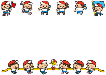 運動会,体育祭,フレーム,子供,小学校,幼稚園,保育園,小学生,学校,体育,運動,走る,綱引き,バトン,メッセージ,飾り枠,掲示板,お知らせ,伝言板,枠,メモ,伝言,体操服,旗,中学校,かけっこ,応援,素材,セット,体操,学校行事,春,秋,かわいい,中学生,人物,運動場,可愛い,イラスト