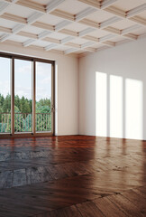 Large luxury modern bright interiors Living room mockup illustration 3D rendering image