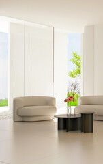 Large luxury modern bright interiors Living room mockup illustration 3D rendering image