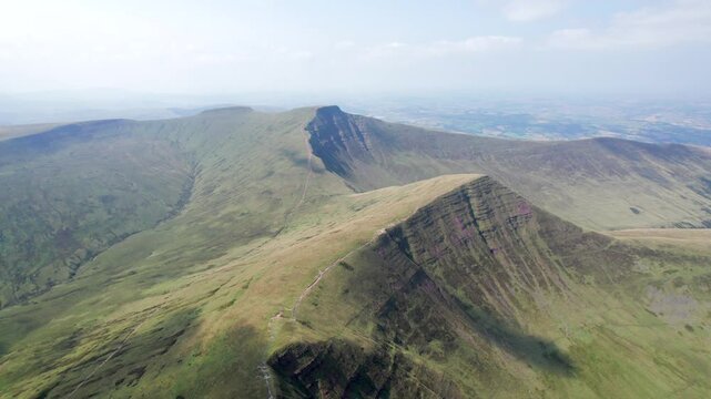 flaying across the Bannau Brycheiniog National Park, Brecon Beacons in South Wales, uk