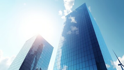 Obraz premium Modern glass skyscrapers against blue sky