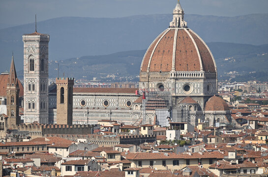 View From Piazzale Michelangelo To The Cathedral Of Florence Italy On A Wonderful Sunny Autumn Day With A Few Clouds In The Sky