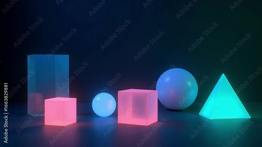 Poster illuminated geometric shapes with vibrant neon glow create a modern, abstract scene perfect for tech
