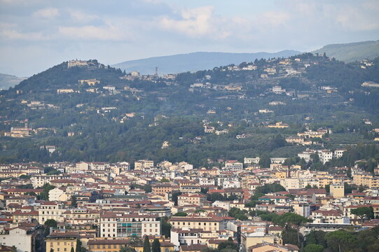 View From The Dome Of The Cathedral To The Hills Of Florence Italy On A Wonderful Sunny Autumn Day With A Few Clouds In The Sky
