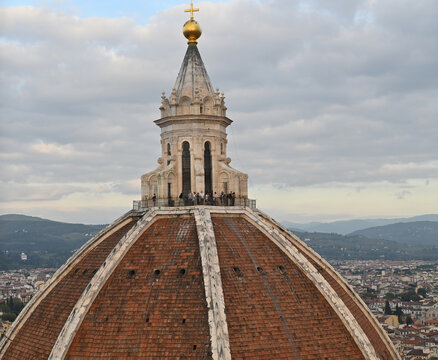 View From The Campanile Tower To The Dome Of The Cathedral Of Florence Italy On A Wonderful Sunny Autumn Day With A Few Clouds In The Sky