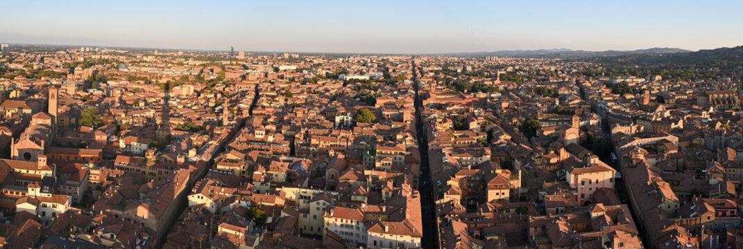 Panorama View From Asinelli Tower In Bologna Italy On A Wonderful Sunny Autumn Day With A Few Clouds In The Sky