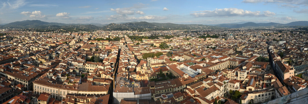 Spectacular Panorama View From The Dome To The City Of Florence Italy On A Wonderful Sunny Autumn Day With A Few Clouds In The Sky