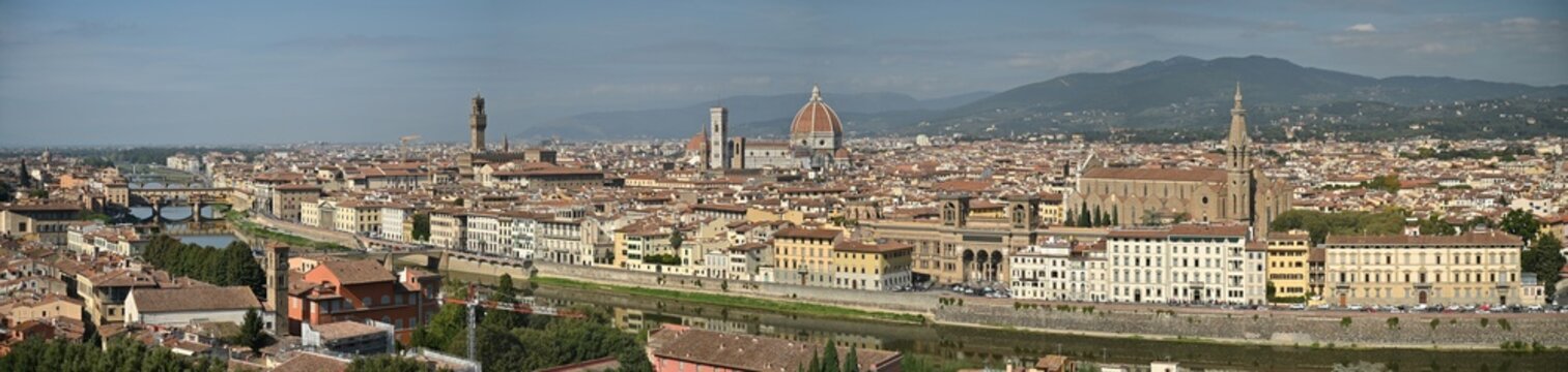 Panorama View From Piazzale Michelangelo To The Cathedral Of Florence Italy On A Wonderful Sunny Autumn Day With A Few Clouds In The Sky