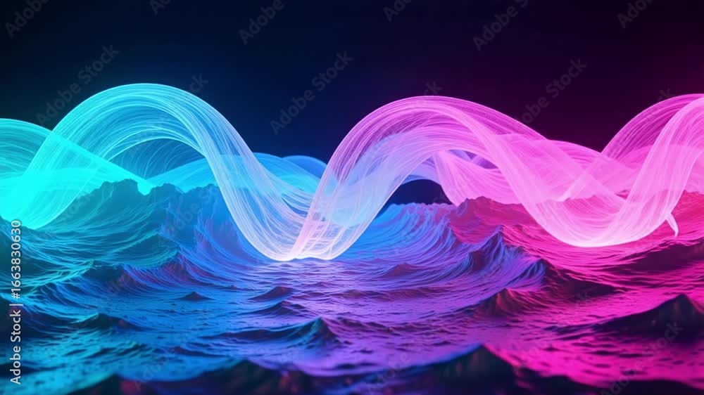 Aufkleber mesmerizing neon waves flow over textured terrain, creating a vibrant, dynamic visual spectacle with