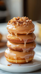 Modern dessert photography of donuts topped with salted caramel glaze, perfect for illustrating flavor fusion trends.